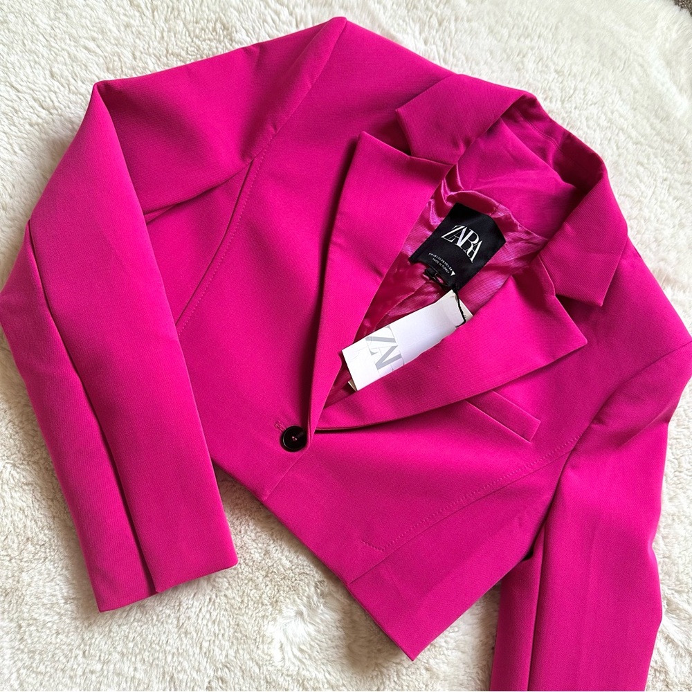 ZARA Cropped Blazer in Bright Fuchsia - Picture 5 of 10